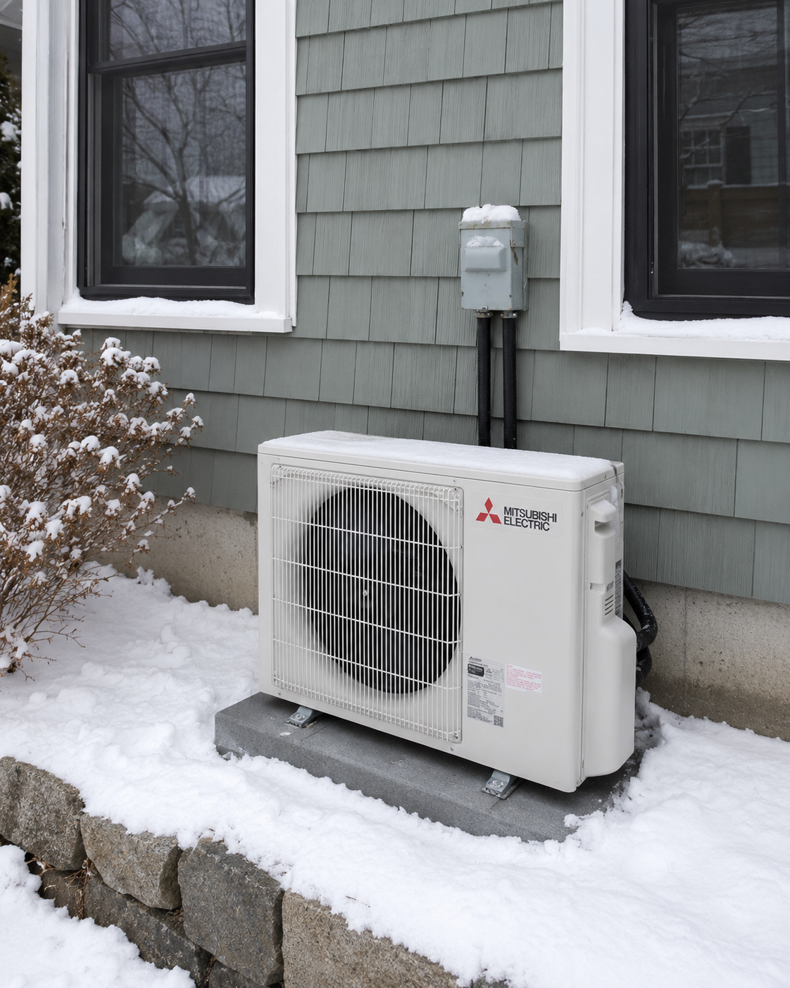 Efficiency Maine heat pump installation, a residential air-source heat pump system at a Maine home