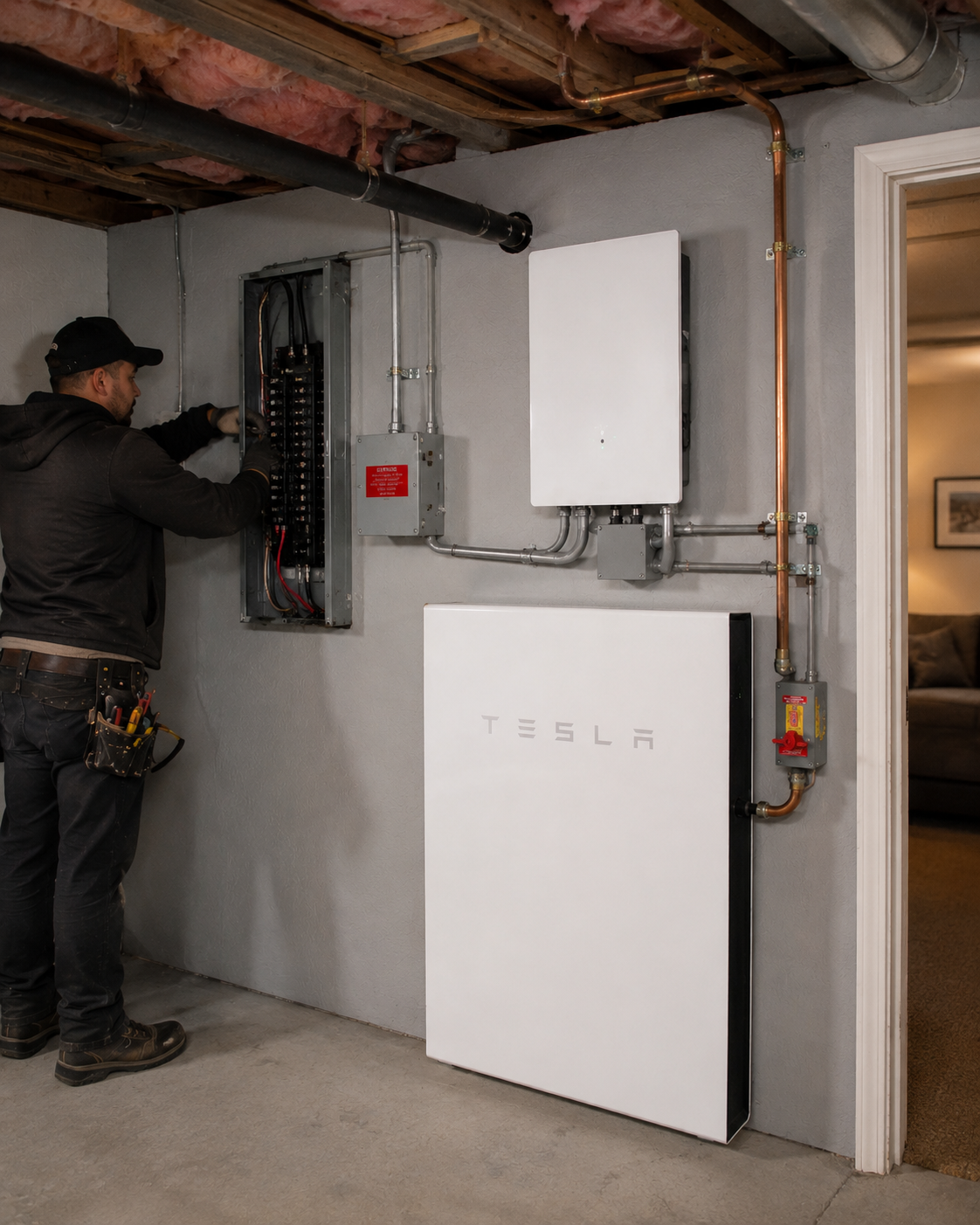 RI Energy ConnectedSolutions battery installation, a residential battery storage system enrolled in the demand-response program at a Rhode Island home